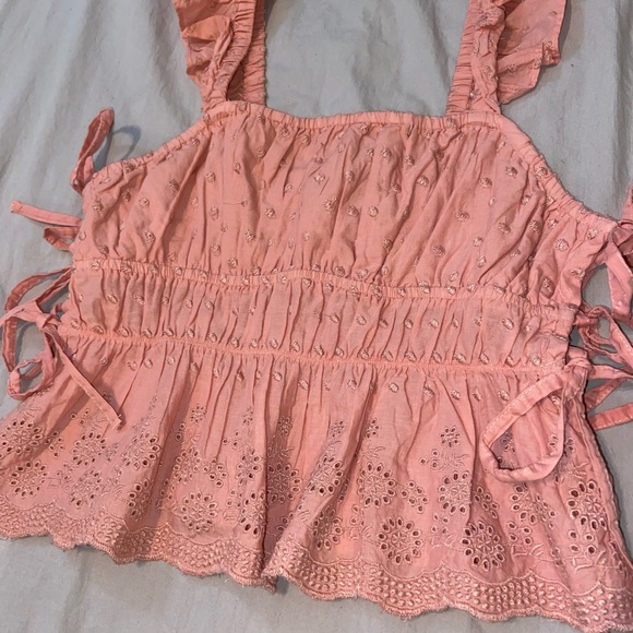 Eyelet Floral Ruffled Crop Top - Picture 2 of 5